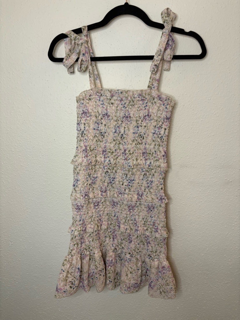 KatieJNYC preppy Smocked Floral Tie-Strap Mini Dress - Pastel Multi